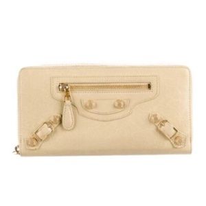 BALENCIAGA Giant 21 Leather Continental Wallet Tan and Gold City